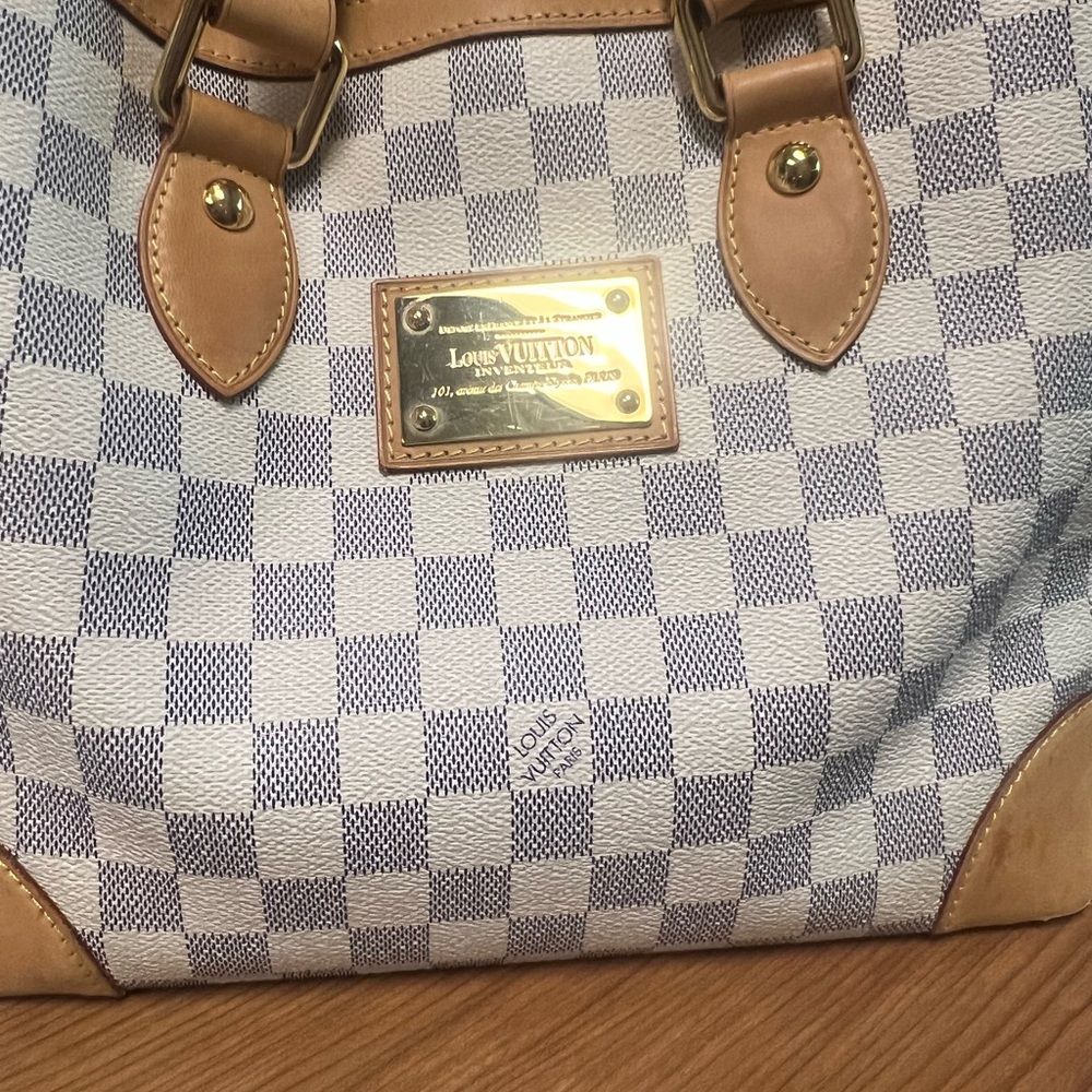 Louis Vuitton Damier Azur Checkered Shoulder Bag in White and Blue